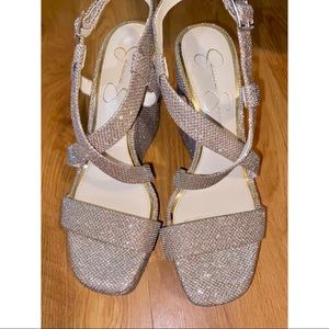 Jessica Simpson Salona Gold Metalic Strappy 
Wedge Sandal